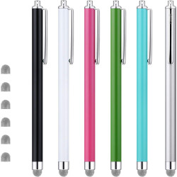 Touch Stylus Pen, Hybrid Mesh Fiber Tips Stylus (6 Pcs, Black, White, Pink, Green, Sky Blue, Silver) for all Capacitive Touch Screen Cell Phones, Tablet, Kindle Fire + 6 Extra Replaceable Tips